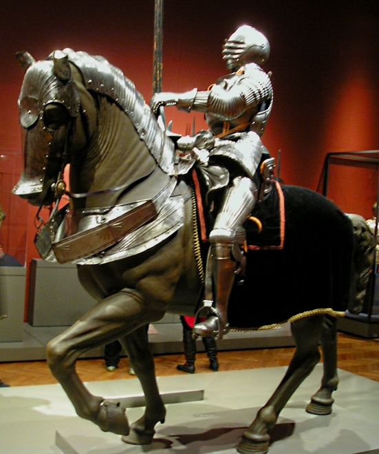 Knight with armour and armoured horse and generally lots of armour