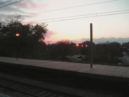 Metra station at sunset